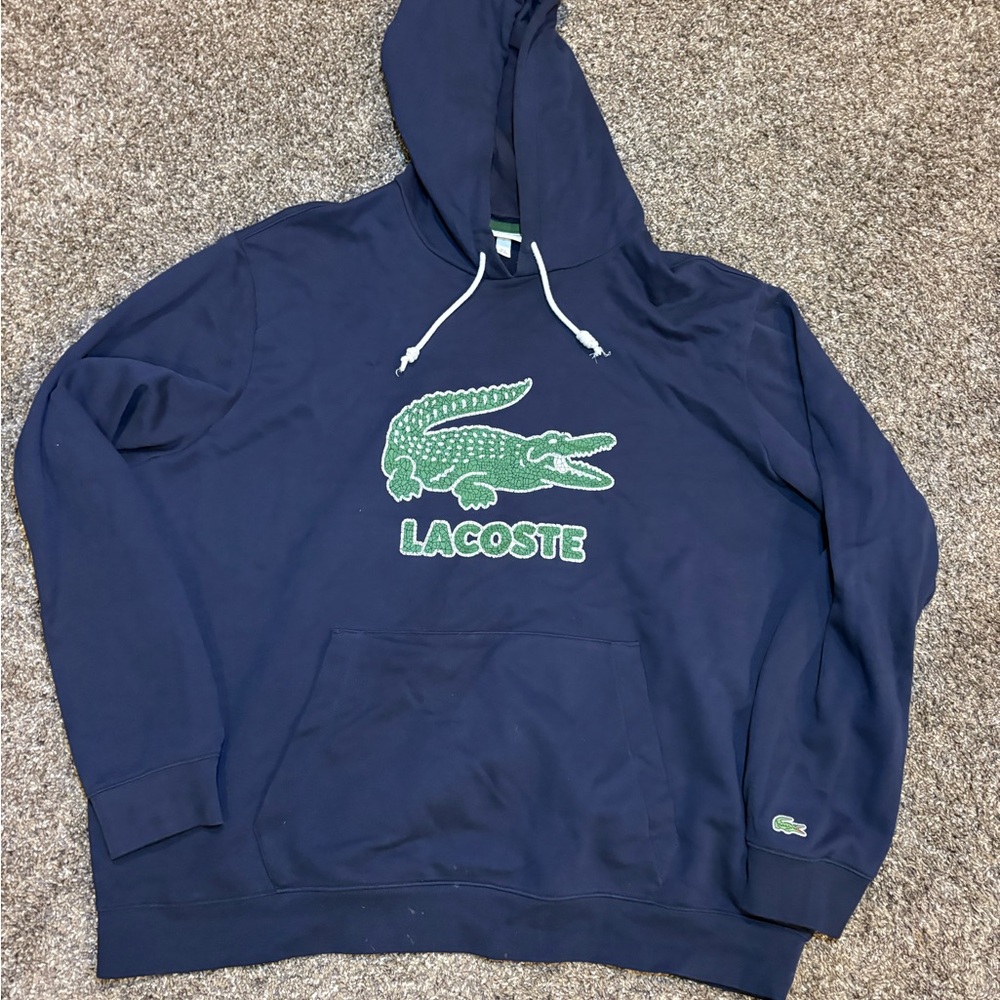 Lacoste Men's Dark Blue Hoodie with Green Logo